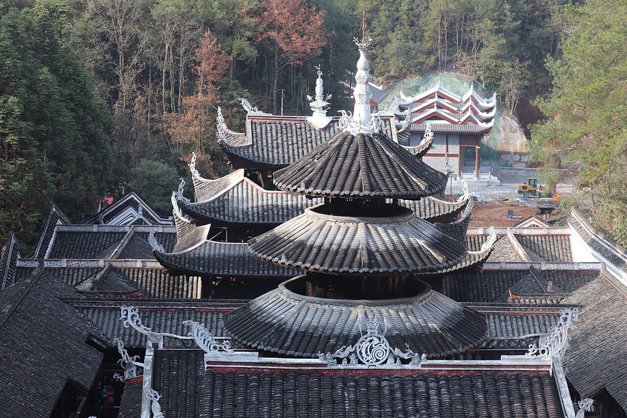Roof details at the Tusi City cultural attraction, Enshi