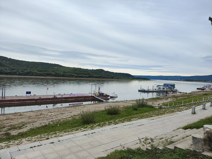 Riverfront and visitor pier at Beiji Village, Mohe