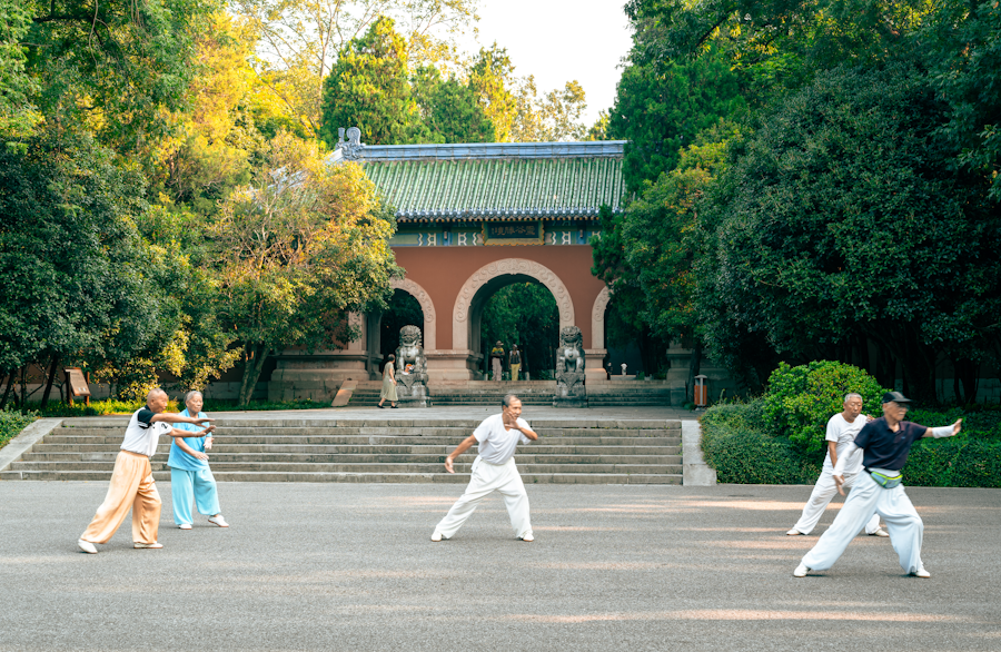 Taijiquan practice at Linggu Temple, Nanjing