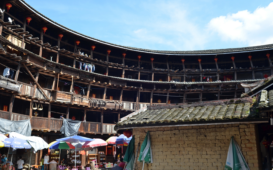 Timber galleries inside Yuchang Lou, Nanjing County, Zhangzhou